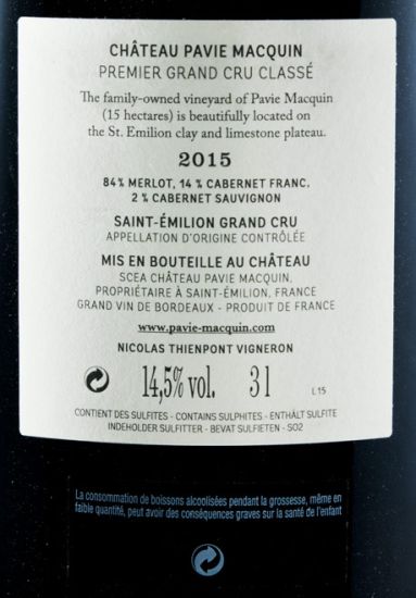 2015 Château Pavie Macquin Saint-Émilion red 3L
