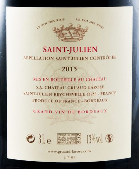 2015 Château Gruaud Larose Saint-Julien tinto 3L
