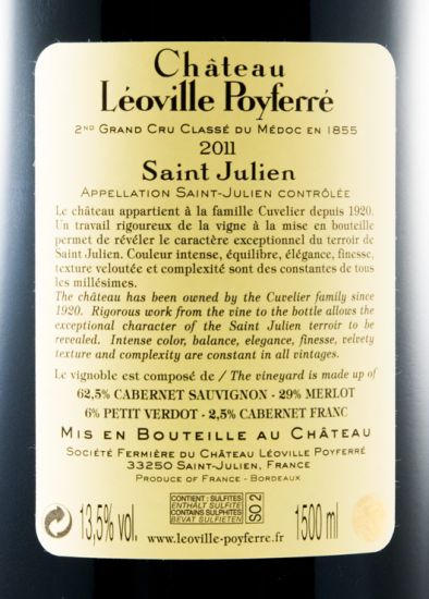2011 Château Léoville Poyferré Saint-Julien tinto 1,5L