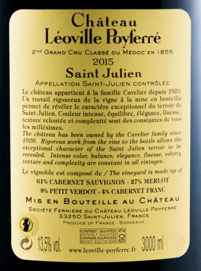 2015 Château Léoville-Poyferré Saint-Julien red 3L