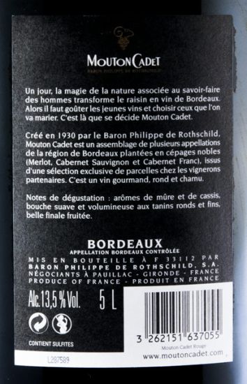 2015 Mouton Cadet Baron Philippe Rothschild Pauillac tinto 5L