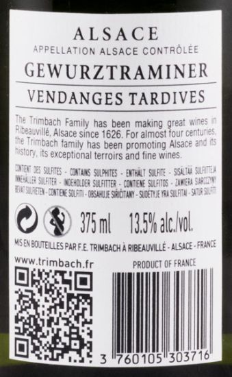 2015 Maison Trimbach Gewürztraminer Colheita Tardia Alsace branco 37,5cl