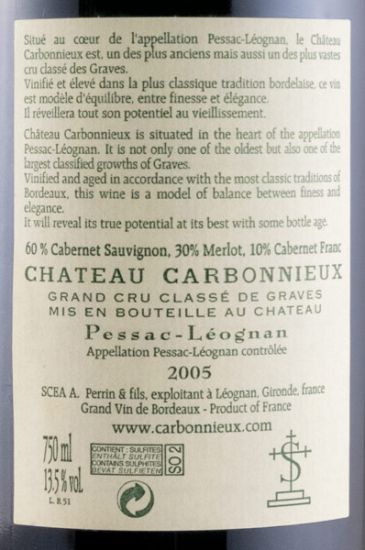 2005 Château Carbonnieux Pessac-Léognan red