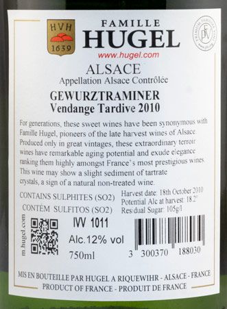 2010 Hugel Gewürztraminer Late Harvest Alsace white