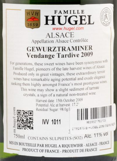 2009 Hugel Gewürztraminer Colheita Tardia Alsace branco