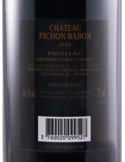 2018 Château Pichon Baron au Baron de Pichon-Longueville Pauillac tinto