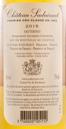 2015 Château Suduiraut Sauternes branco