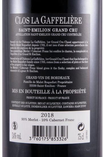 2018 Château La Gaffelière Clos La Gaffelière Saint-Émilion tinto