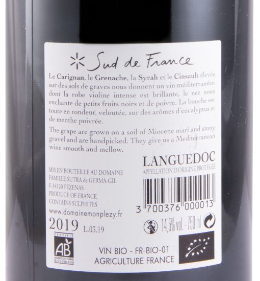 2019 Domaine Monplézy Plaisirs Languedoc organic red
