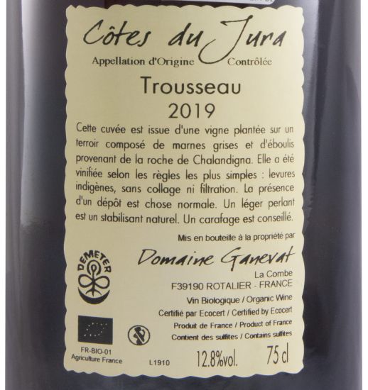 2019 Jean-François Ganevat Plein Sud Trousseau Côtes du Jura biológico tinto