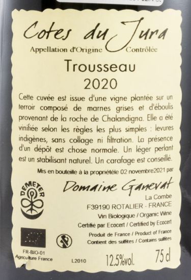 2020 Jean-François Ganevat Plein Sud Trousseau Côtes du Jura organic red