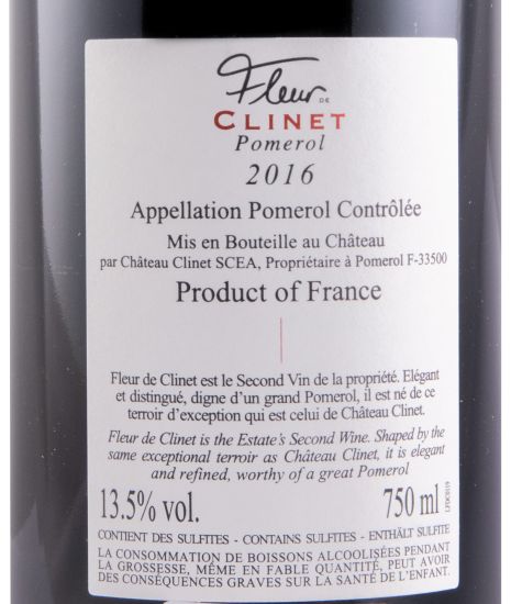 2016 Château Clinet Fleur de Clinet Pomerol tinto