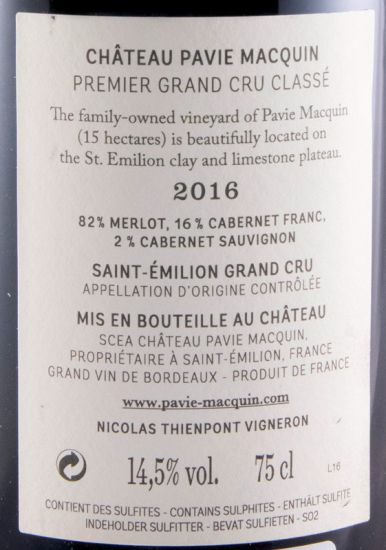 2016 Château Pavie Macquin Saint-Émilion tinto