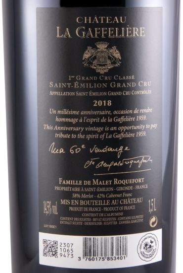 2018 Château La Gaffelière Saint-Émilion tinto 1,5L