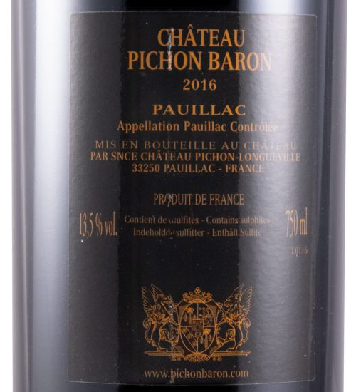 2016 Château Pichon Baron au Baron de Pichon-Longueville Pauillac tinto