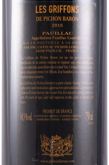2018 Les Griffons de Pichon Baron Pauillac tinto