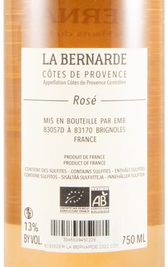 2022 Domaine La Bernarde Les Hauts du Luc Côtes de Provence biológico rosé