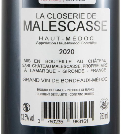2020 Château Malescasse La Closerie de Malescasse Haut-Médoc tinto