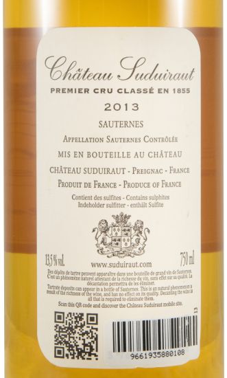 2013 Château Suduiraut Sauternes branco