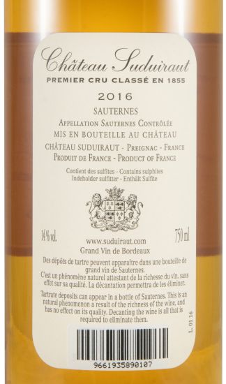 2016 Château Suduiraut Sauternes branco