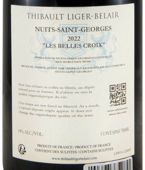 2022 Domaine Thibault Liger-Belair Les Belles Croix Nuits-Saint-Georges red