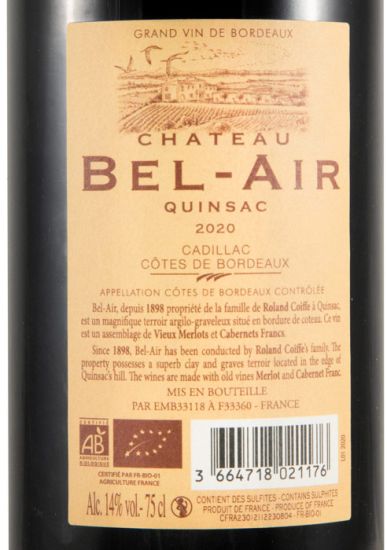 2020 Château Bel-Air Quinsac Côtes de Bordeaux biológico tinto