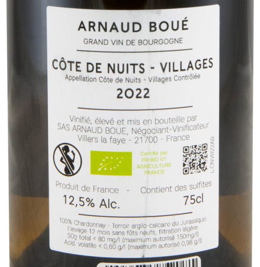 2022 Arnaud Boué Côte de Nuits-Villages biológico branco