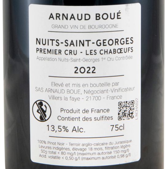 2022 Arnaud Boué Les Chaboeufs Nuits-Saint-Georges Premier Cru tinto