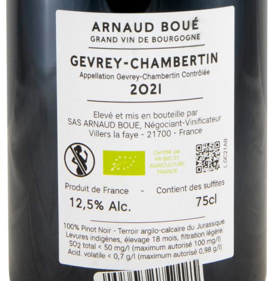2021 Arnaud Boué Gevrey-Chambertin biológico tinto