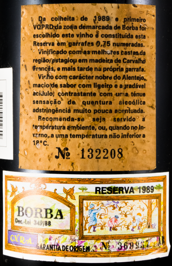1989 Borba Reserva tinto (rótulo de cortiça)