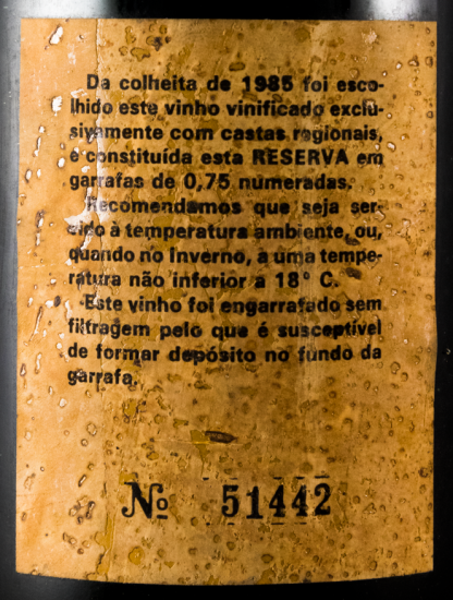 1985 Borba Reserva tinto (rótulo de cortiça)