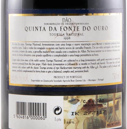 1998 Quinta da Fonte do Ouro Touriga Nacional tinto