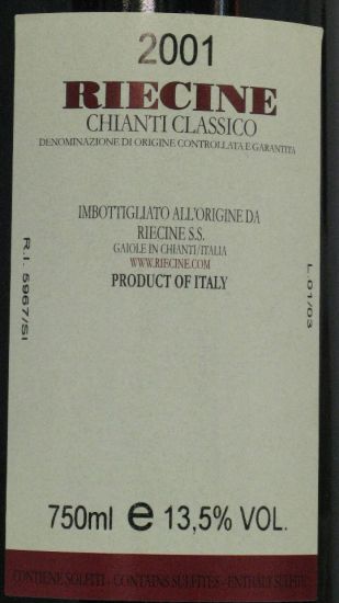 2001 Riecine Chianti Classico tinto