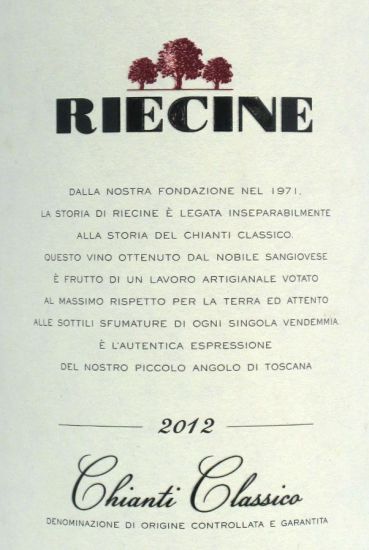 2012 Riecine Chianti Classico DOCG tinto