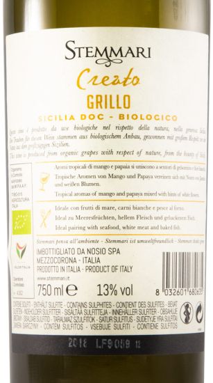 2018 Stemmari Grillo biológico branco
