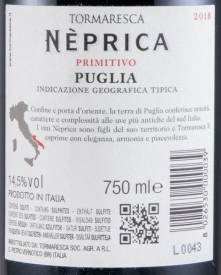2018 Tormaresca Nèprica Primitivo red