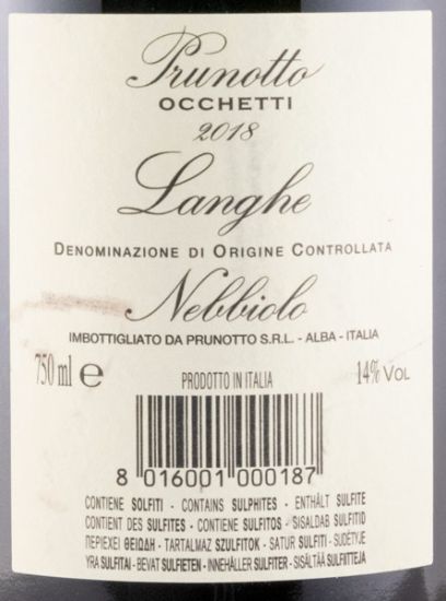 2018 Prunotto Occhetti Nebbiolo Langhe red
