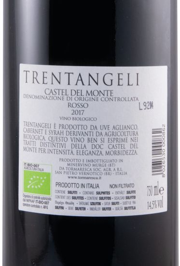 2017 Tormaresca Trentangeli Castel del Monte biológico tinto
