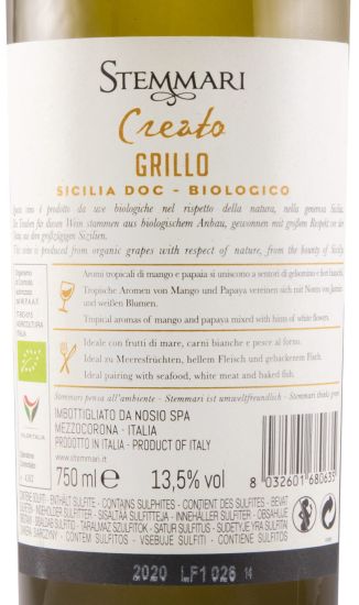 2020 Stemmari Grillo biológico branco