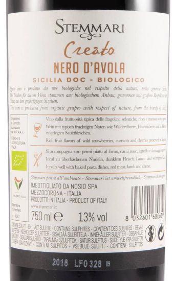 2018 Stemmari Nero d'Avola Creato organic red