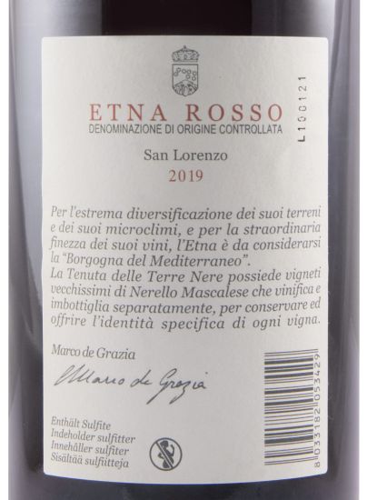 2019 Tenuta delle Terre Nere Etna San Lorenzo Sicilia tinto