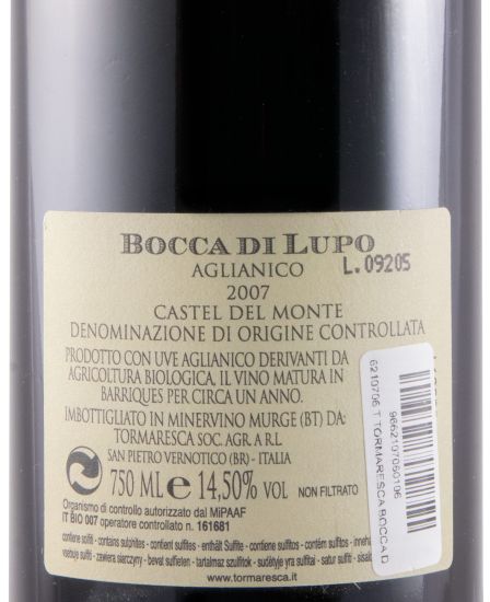 2007 Tormaresca Bocca di Lupo Aglianico Castel del Monte red