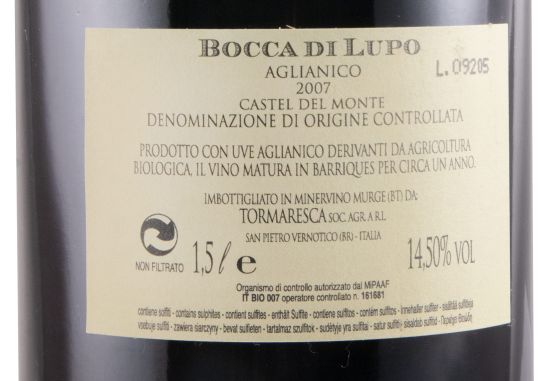 2007 Tormaresca Bocca di Lupo Aglianico Castel del Monte red 1.5L