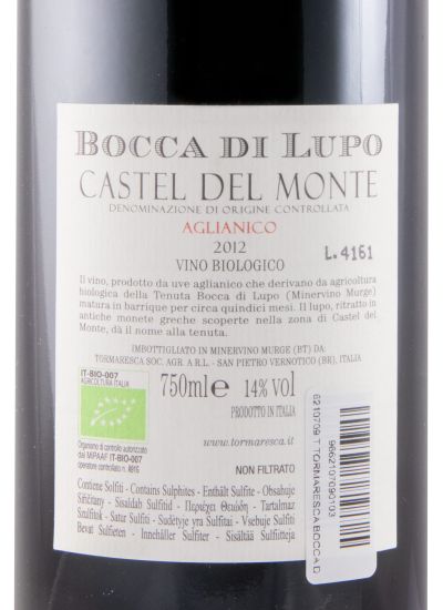 2012 Tormaresca Bocca di Lupo Aglianico Castel del Monte organic red