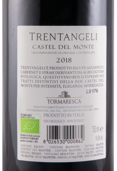 2018 Tormaresca Trentangeli Castel del Monte biológico tinto