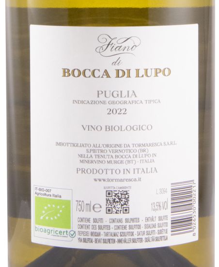 2022 Fiano di Bocca di Lupo biológico branco