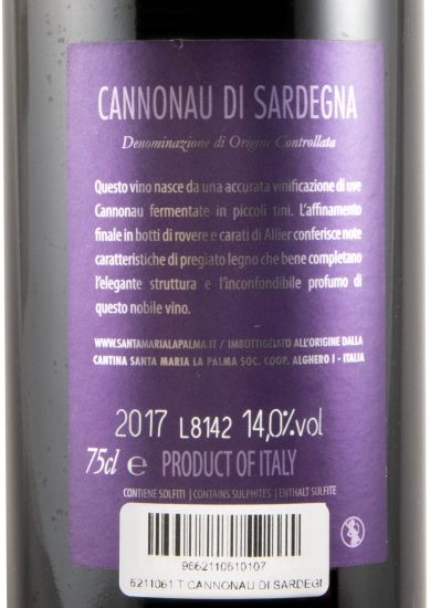 2017 Cantina Santa Maria La Palma Cannonau di Sardegna tinto (rótulo danificado)
