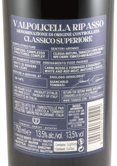2021 Tommasi Ripasso Valpolicella Edição 30º Aniversário 1995-2025 Classico Superiore tinto