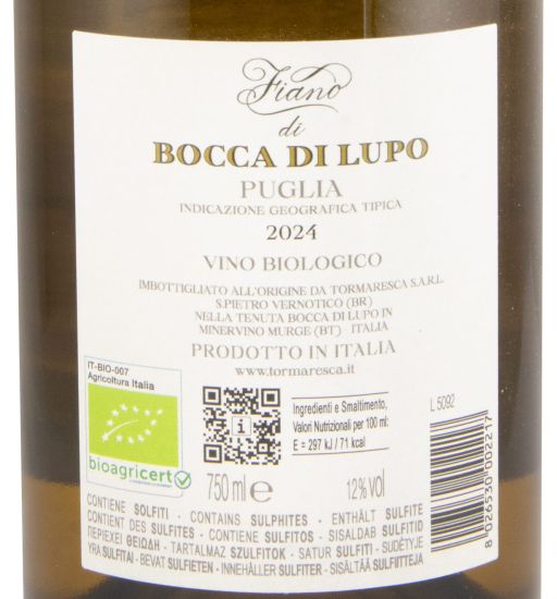 2024 Fiano di Bocca di Lupo biológico branco