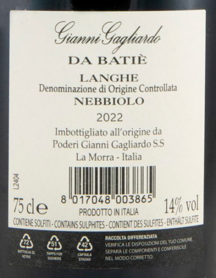 2022 Gianni Gagliardo Da Batiè Nebbiolo Langhe tinto